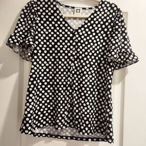 Anne Klein Polka Dot Ruffle Sleeve Top Size M Euc